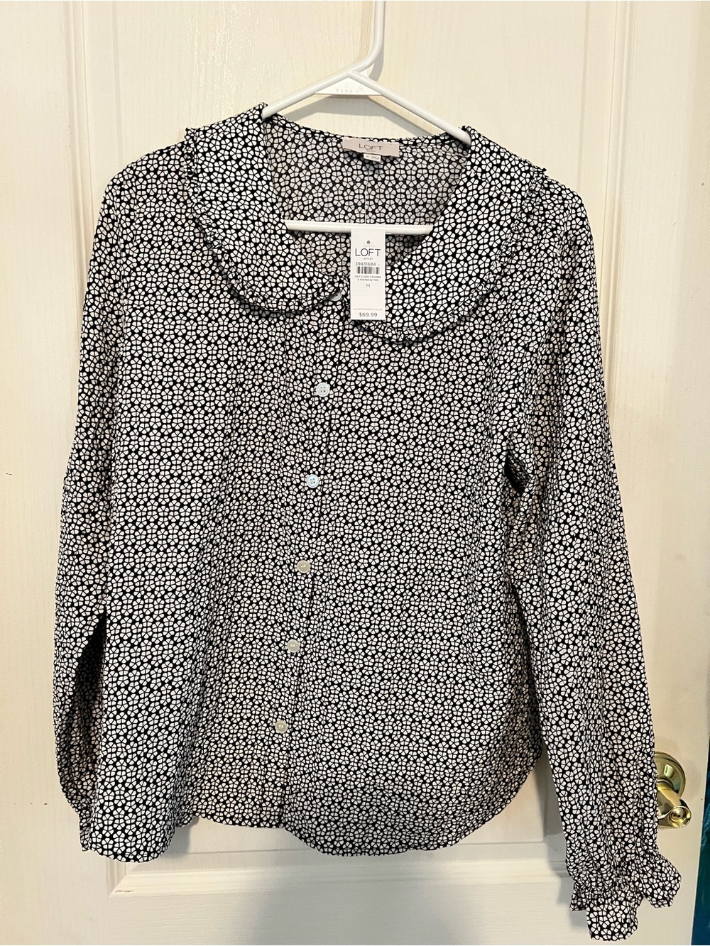 LOFT Black and White Button-Down Blouse